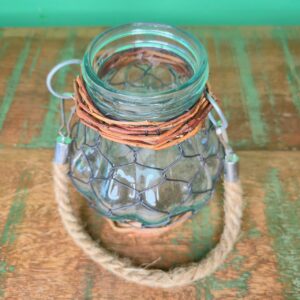 Mini Pote de Vidro Trabalhado no Ferro e Junco - Imagem 4