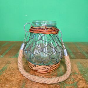 Mini Pote de Vidro Trabalhado no Ferro e Junco - Imagem 3