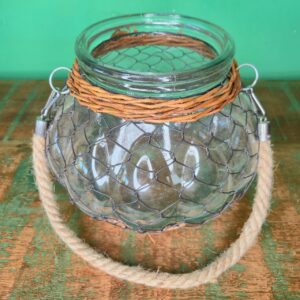Pote de Vidro Trabalhado no Ferro e Junco - Imagem 4