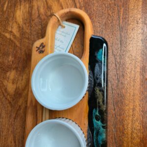 Tábua Molheira com 3 Ramekins - Preto Marmorizado - Imagem 5